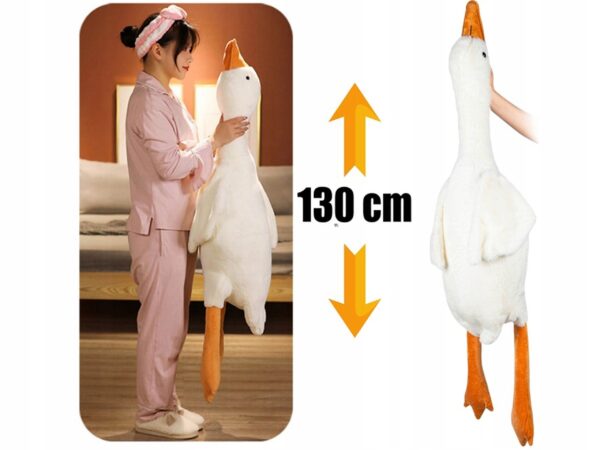 Goose plüss játék, párna típusú, mosható, hipoallergén töltelék, gyerekeknek és felnőtteknek, 130 cm, fehér-narancssárga - Image 13