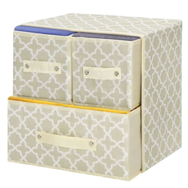 Organizator dulap tip lada cu 3 sertare, 31x31x22cm, cu model, bej - Image 4