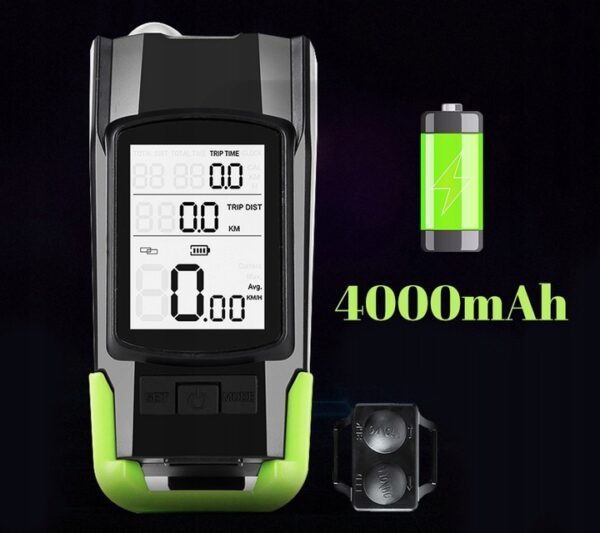 Kerékpár fényszóró 3 az 1-ben, 2x LED 5 Watt, kürt, sebességmérő, távolság, 4000mAh akkumulátor, USB, vízálló - Image 4