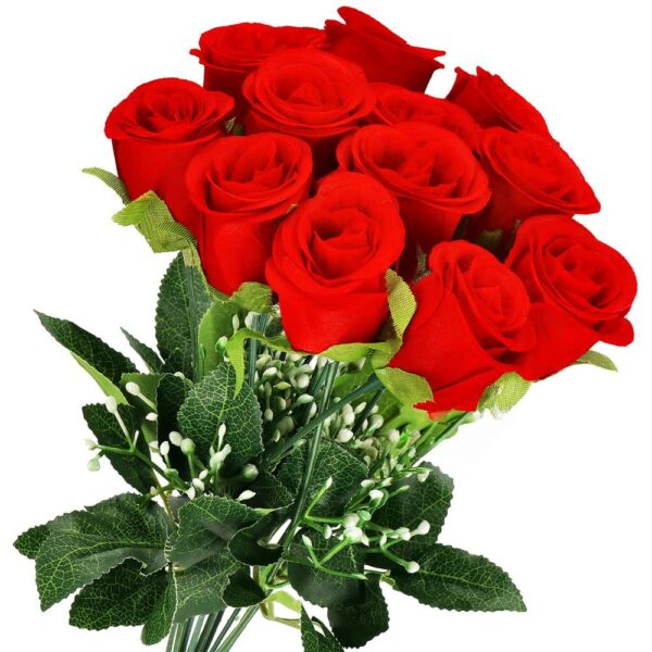 Buchet de flori artificiale din poliester, 12 fire trandafiri, 38cm, rosu - Image 5