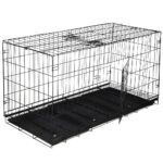 Összecsukható fém állatketrec, 2 ajtóval, XXL méret, fekete, 130x70x61 cm