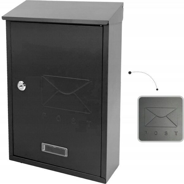 Kültéri postaláda, kerítéshez vagy falhoz, horganyzott acélból, zárral, 38x10x25cm, sötétszürke - Image 2