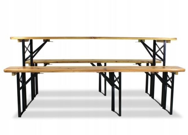 Set berarie din lemn masiv, pliabil, pentru terasa sau gradina, o masa si doua banci, 177x46cm, natur - Image 4