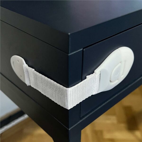 10 db-os fiók és ajtózár biztosíték készlet, műanyag és textil, állítható, 20 cm, fehér - Image 4