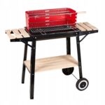 Gratar metalic pe carbuni, tava cromata, cu spita pentru rotisor, 93x84x42cm