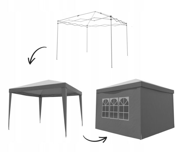 Cort pavilion de gradina pliabil automat pop-up, impermeabil, cu 4 pereti laterali, 300x300cm, gri - Image 6