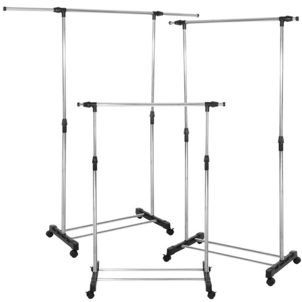 Ruhafogas kerekeken, állítható magasságú és szélességű, krómozott alumínium, 160x45x150cm, ezüst - Image 5