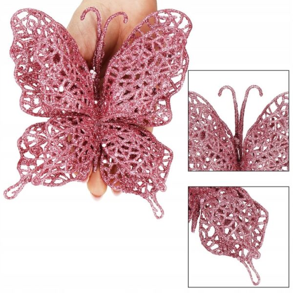 10 db-os karácsonyfadísz szett, Pillangó csillámmal, 16cm, rózsaszín - Image 4
