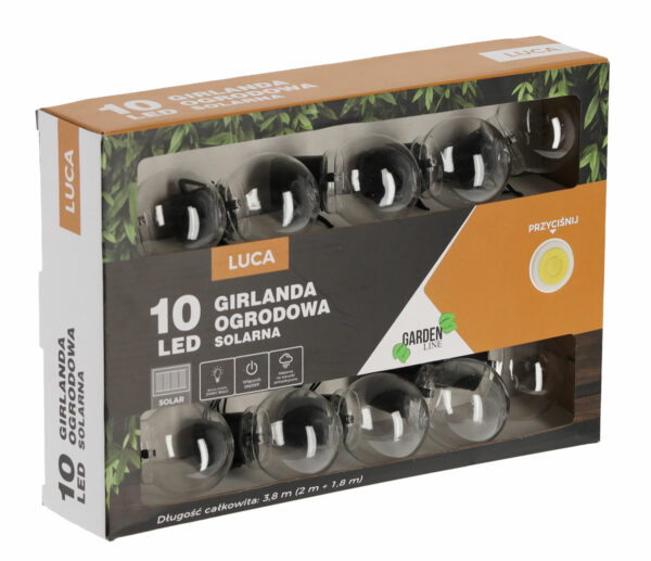 Fényfüzér, LED, Luca modell, 10 izzós, 380cm, napelemes töltés, hideg fehér fény - Image 3