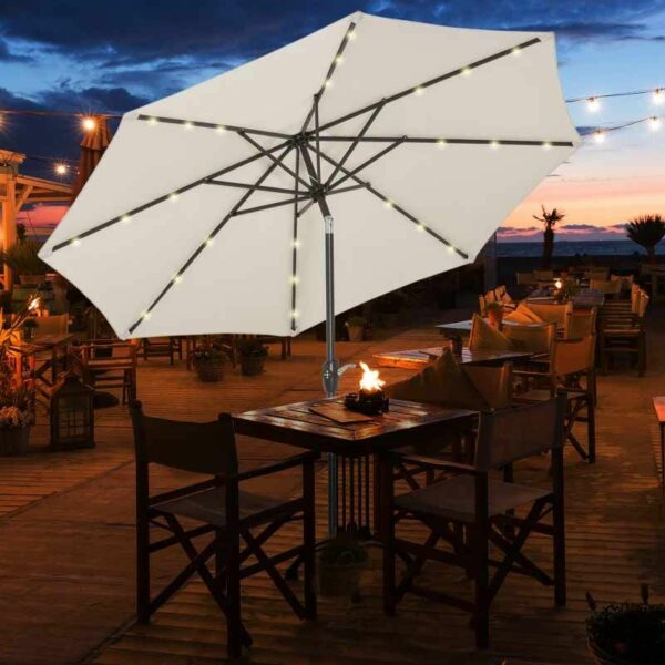 Umbrela terasa gradina, cu inclinare si husa, iluminare LED solara, 300cm, Bej - Image 5