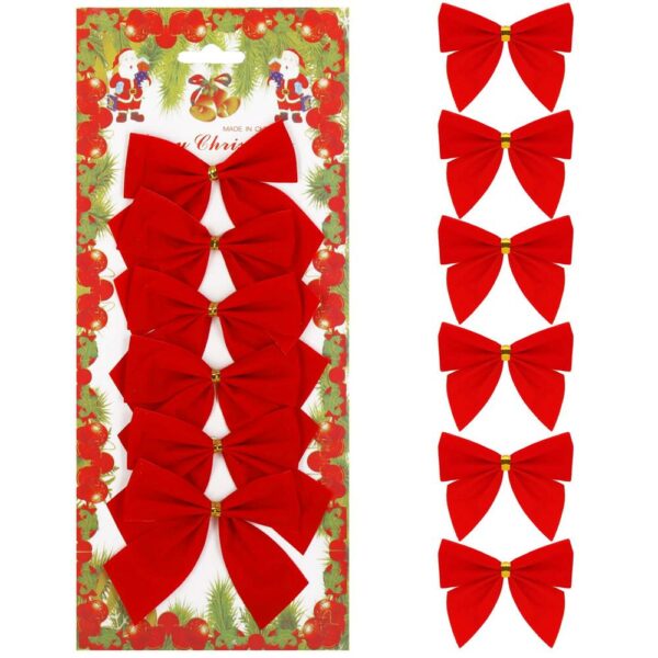 6 db-os karácsonyfa díszkészlet, masni, 8cm, piros - Image 5