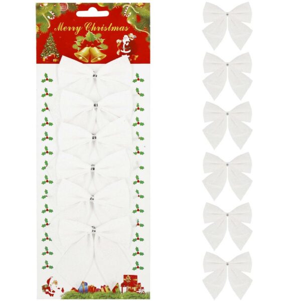 6 db-os karácsonyfa díszkészlet, masni, 8 cm, fehér - Image 5