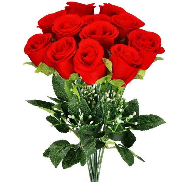 Buchet de flori artificiale din poliester, 12 fire trandafiri, 38cm, rosu - Image 6
