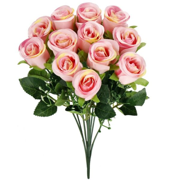 Mű poliészter virágcsokor, 12 rózsa, 38cm, rózsaszín - Image 6