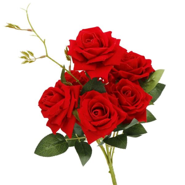 Mű poliészter virágcsokor, 6 rózsa, 55cm, piros - Image 5
