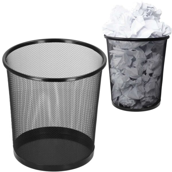 Cos de gunoi pentru birou, metalic din plasa, 27cm, negru - Image 4