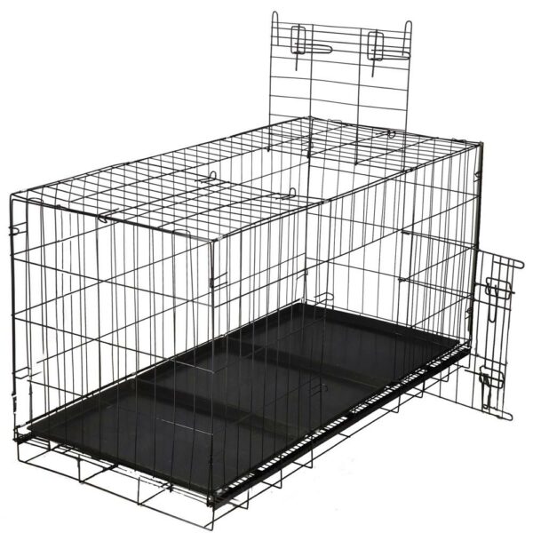 Cusca pentru animale, 2 usi, Pliabila din metal, XXL, Negru, 130x70x61 cm - Image 4