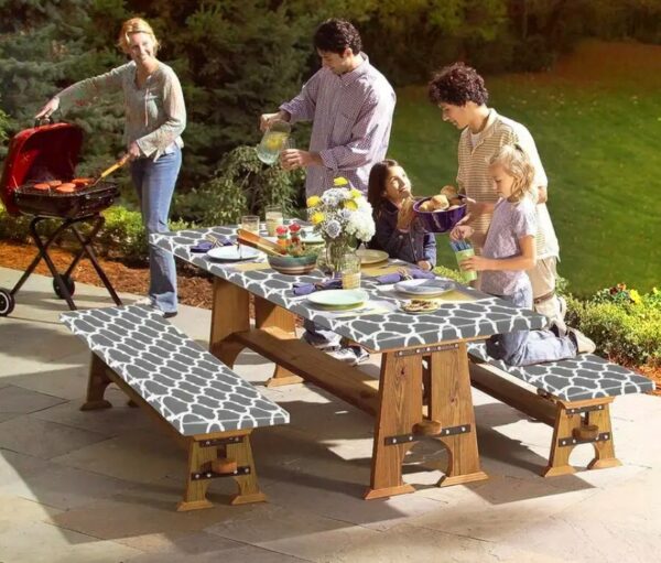 Husa pentru set mobilier gradina, 1 masa si 2 banci, impermeabila, 76x183cm, gri - Image 6
