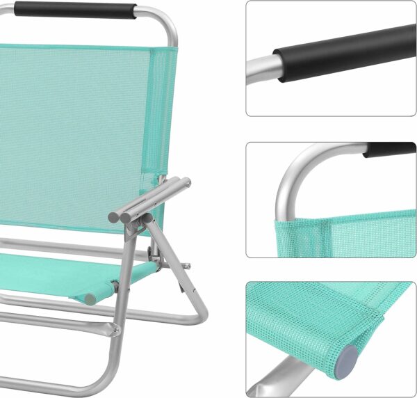 SONGMICS Scaun de plaja portabil cu spatar rabatabil in 4 pozitii, cu cotiere, maxim 150kg, verde - Image 5