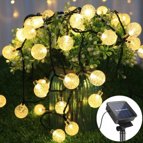 Fényfüzér, LED, Buborék modell, 50 izzó, 935 cm, napelemes töltés, meleg fehér fény - Image 4
