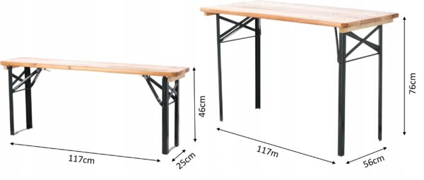 Tömör fából készült vízálló sörfőzde teraszra vagy kertre, asztallal és két paddal, 117x56cm, natúr - Image 5