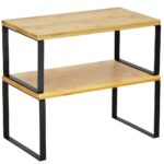 2db egymásra rakható konyhai polc készlet, edényeknek vagy fűszereknek, 20x34x16cm, natúr és fekete