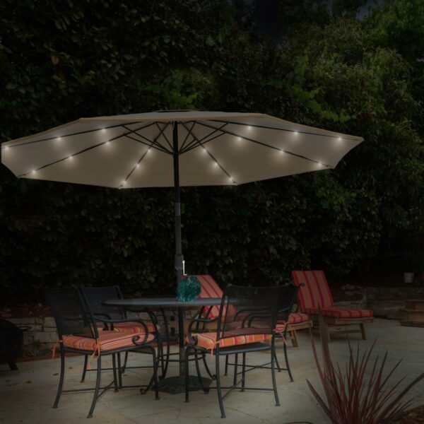 Umbrela terasa gradina, cu inclinare si husa, iluminare LED solara, 300cm, Bej - Image 6