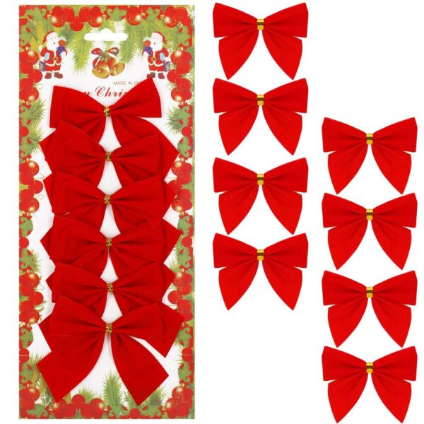 6 db-os karácsonyfa díszkészlet, masni, 8cm, piros - Image 6