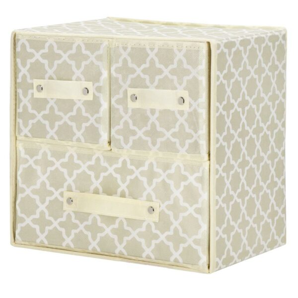 Organizator dulap tip lada cu 3 sertare, 31x31x22cm, cu model, bej - Image 5