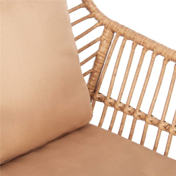 Terasz bútor garnitúra, rattan, asztal biztonsági üveglappal, 2 fotel párnákkal, barna - Image 32