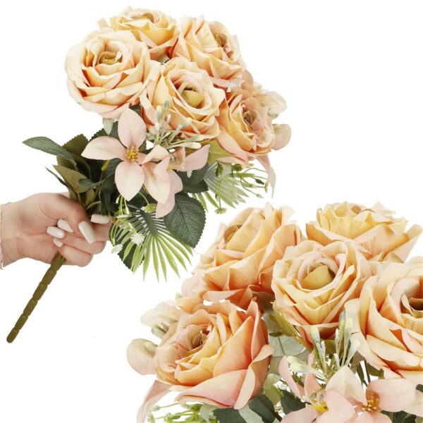 Mű poliészter virágcsokor, 9 rózsa, 40 cm, rózsaszín - Image 5