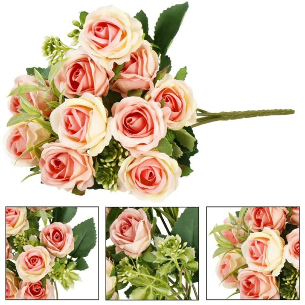 Buchet de flori artificiale din poliester, 10 fire trandafiri, 29cm, roz - Image 6