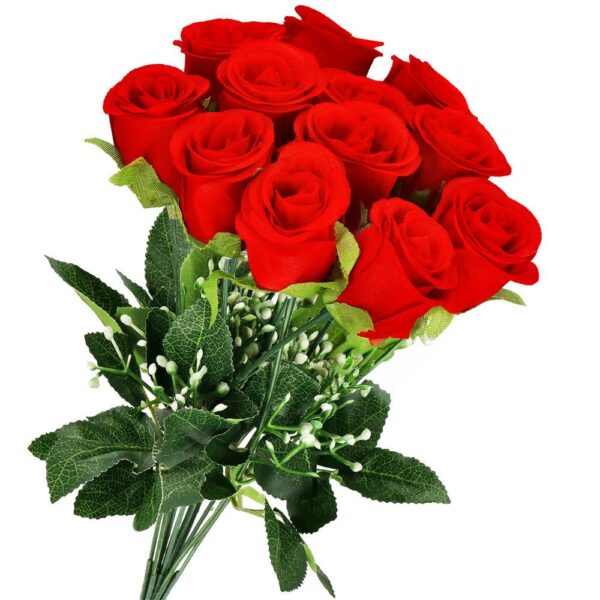 Buchet de flori artificiale din poliester, 12 fire trandafiri, 38cm, rosu - Image 7