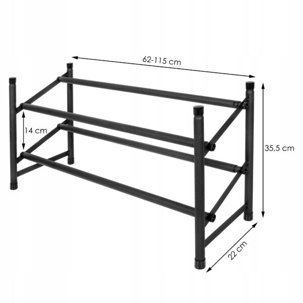 Kihúzható cipőtartó 2 polccal, 62-115cm, fekete - Image 7