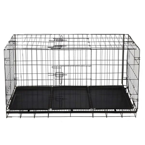 Cusca pentru animale, 2 usi, Pliabila din metal, XXL, Negru, 130x70x61 cm - Image 5