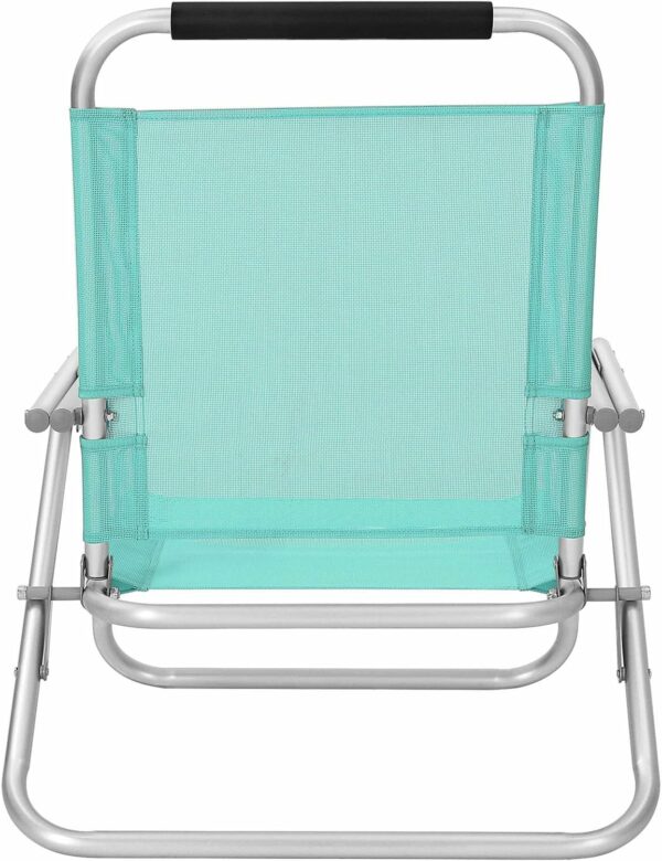 SONGMICS Scaun de plaja portabil cu spatar rabatabil in 4 pozitii, cu cotiere, maxim 150kg, verde - Image 6