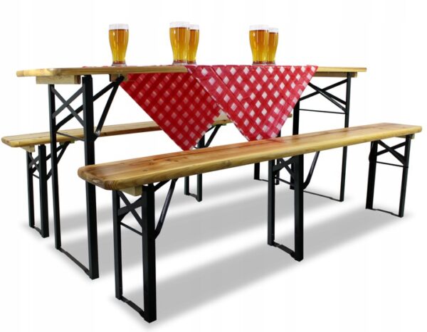 Set berarie din lemn masiv, pliabil, pentru terasa sau gradina, o masa si doua banci, 177x46cm, natur - Image 5