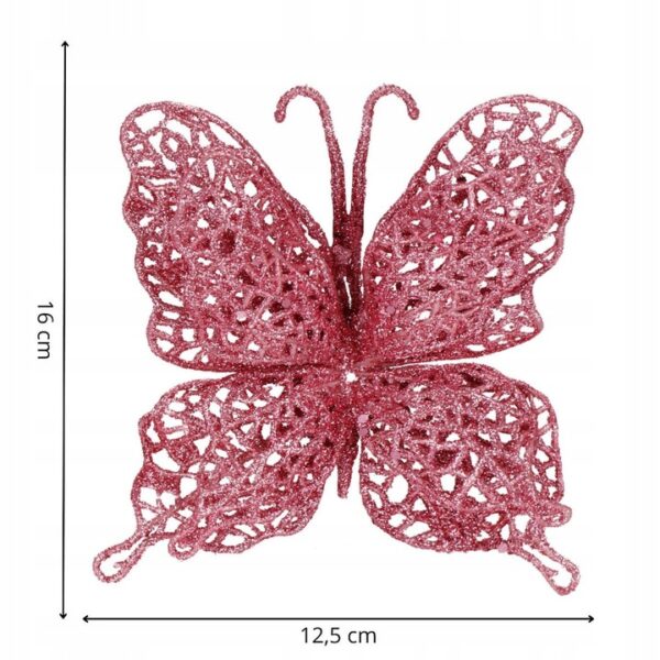 10 db-os karácsonyfadísz szett, Pillangó csillámmal, 16cm, rózsaszín - Image 6