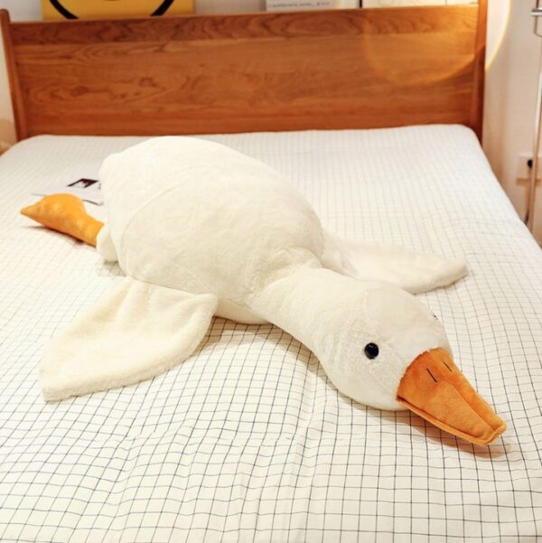 Goose plüss játék, párna típusú, mosható, hipoallergén töltelék, gyerekeknek és felnőtteknek, 130 cm, fehér-narancssárga - Image 6