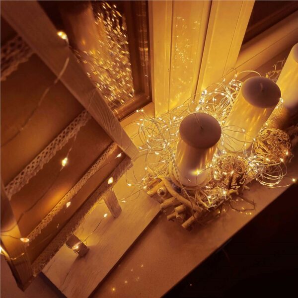Ghirlanda luminoasa cu incarcare solara, 200 LED-uri, 22 metri, 8 functii, alb cald - Image 7