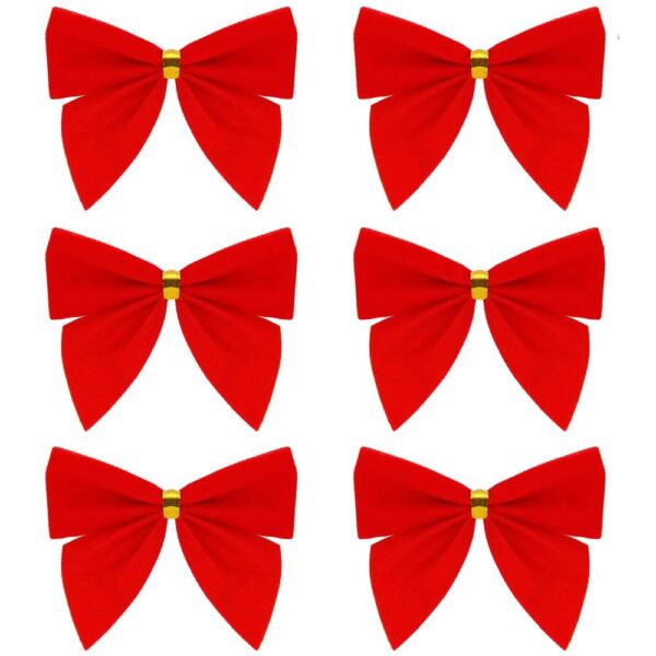 6 db-os karácsonyfa díszkészlet, masni, 8cm, piros