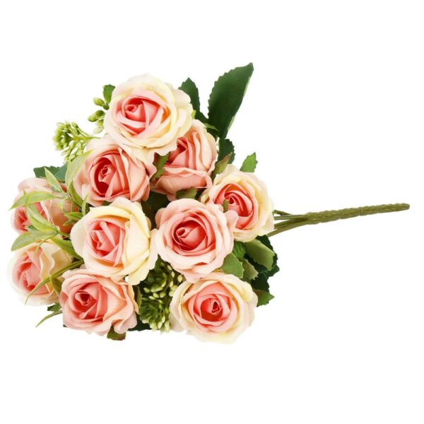 Buchet de flori artificiale din poliester, 10 fire trandafiri, 29cm, roz - Image 7
