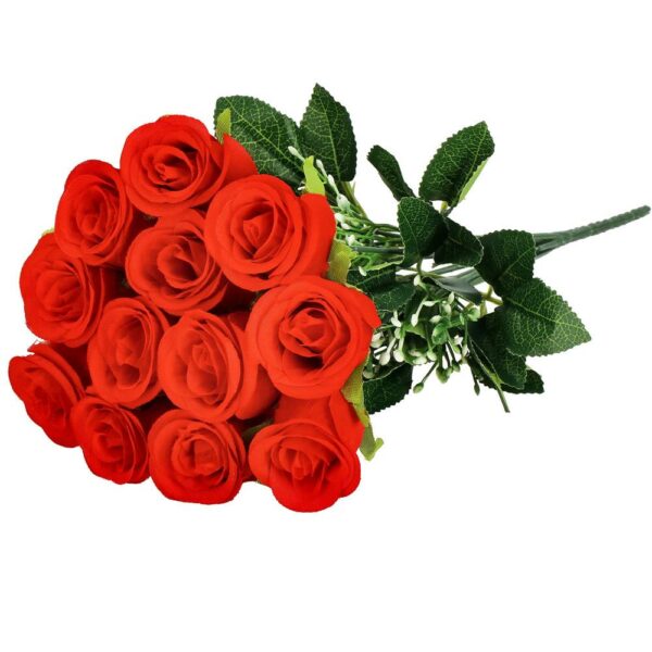 Buchet de flori artificiale din poliester, 12 fire trandafiri, 38cm, rosu - Image 8