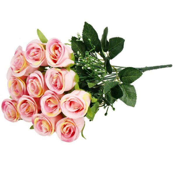 Mű poliészter virágcsokor, 12 rózsa, 38cm, rózsaszín - Image 8