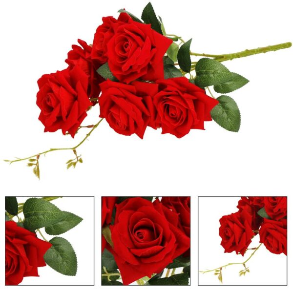 Mű poliészter virágcsokor, 6 rózsa, 55cm, piros - Image 7