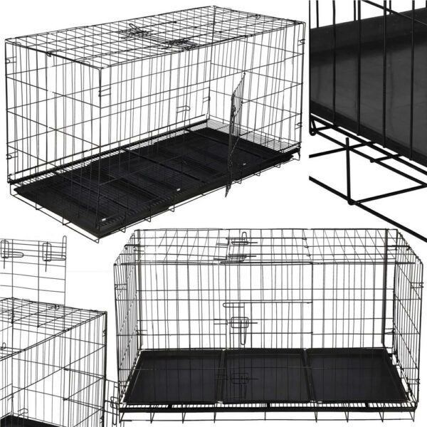 Cusca pentru animale, 2 usi, Pliabila din metal, XXL, Negru, 130x70x61 cm - Image 6