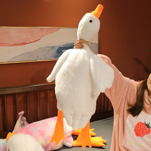 Goose plüss játék, párna típusú, mosható, hipoallergén töltelék, gyerekeknek és felnőtteknek, 130 cm, fehér-narancssárga - Image 7