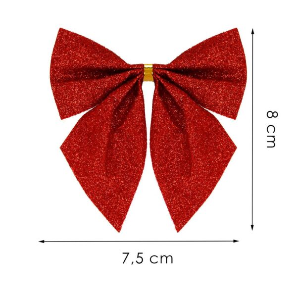 6 db-os karácsonyfadísz készlet, masni, 8cm, piros, csillámos - Image 7