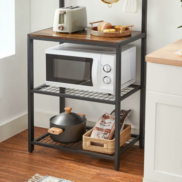 VASAGLE Raft de bucatarie, suport pentru cuptorul cu microunde, cu 3 polite, 60x40x152cm, maro rustic - Image 7