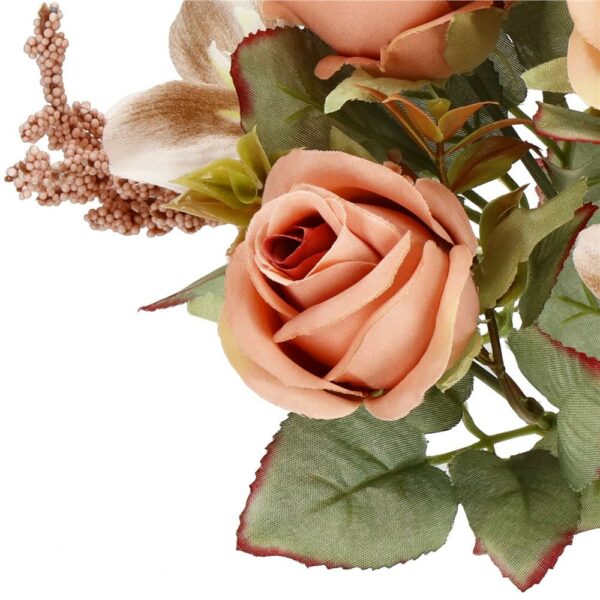 Buchet de flori artificiale din poliester, 9 fire trandafiri si crini, 37cm, roz - Image 8
